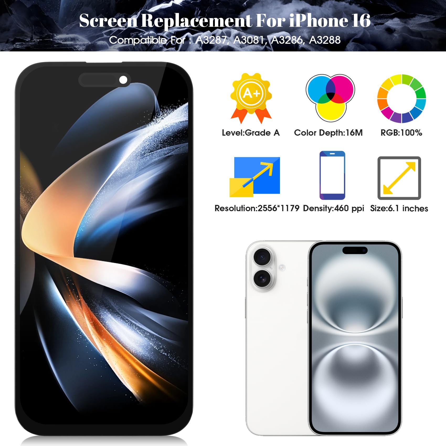 Incell wyświetlacz LCD do iPhone'a 16 A3287 zamiennik ekranu dla iPhone 16 A3081, A3286, A3288, ekran dotykowy digitizer, zestawy naprawcze (czarny)