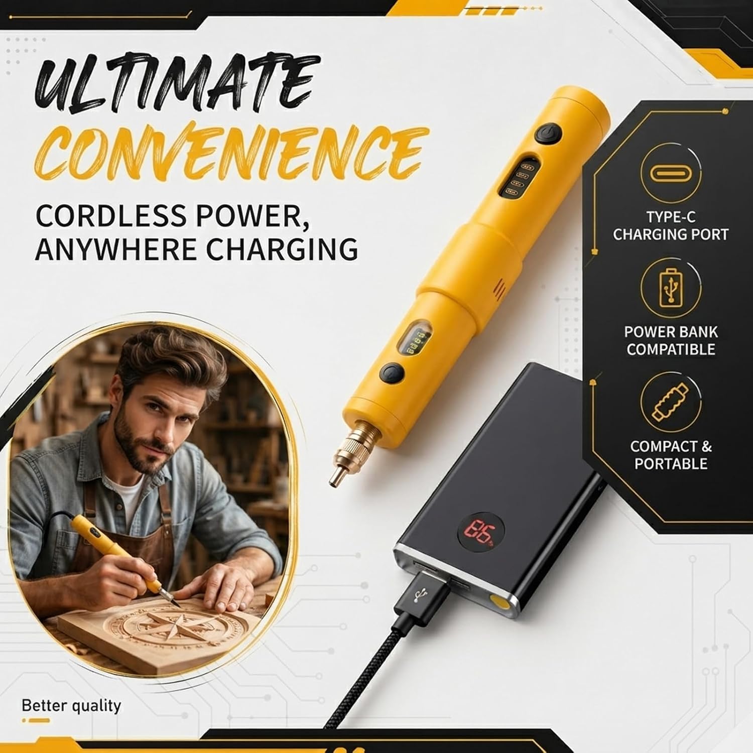 Kit Completo Per Intaglio Elettrico, Scalpello Elettrico Portatile Senza Fili, Con Custodia E 20 Lame Sostituibili, Per Incidere, Scolpire, Levigare, Forare, Lucidare E Carteggiare Legno, Green