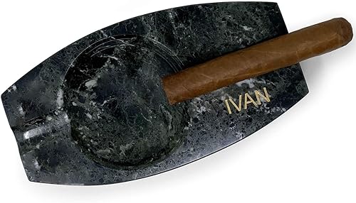 Miniatura 2 de Cenicero de dos cigarros de mármol cebra genuino negro personalizado personalizado por Bey-Berk