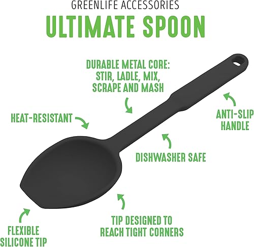 Miniatura 2 de GreenLife Herramientas y utensilios de cocina, cuchara de silicona para cuchara, raspado y mezcla, resistente al calor y a las manchas, apto para