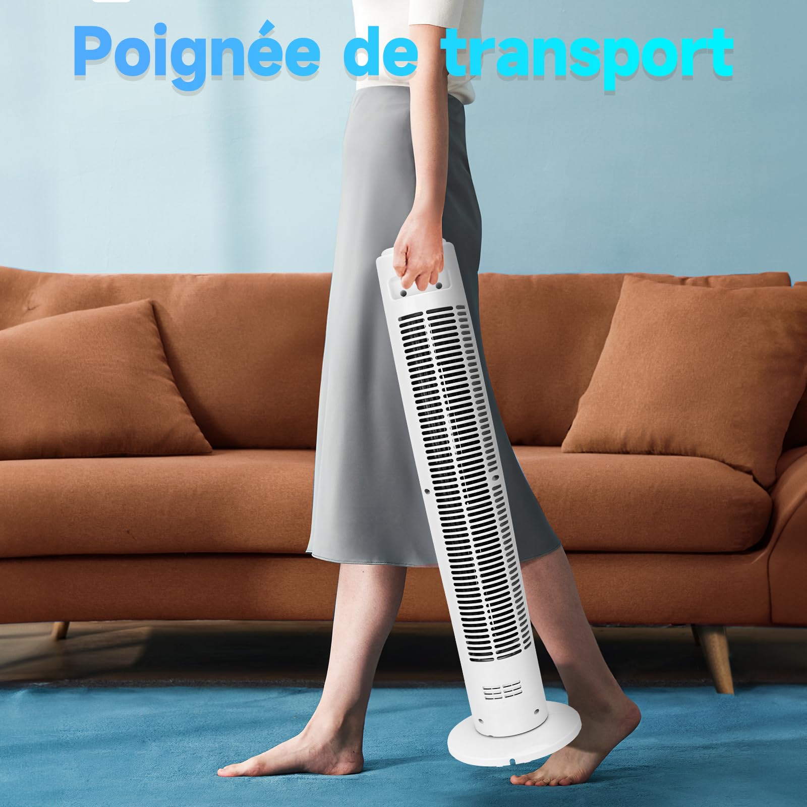 Aigostar Ventilateur Colonne Silencieux 81CM, 3 Vitesses,Oscillation 70°, Minuteur 2H, Blanc,Ventilateur Tour Puissant 45W,Économique pour Salon Bureau Chambre -Benson White