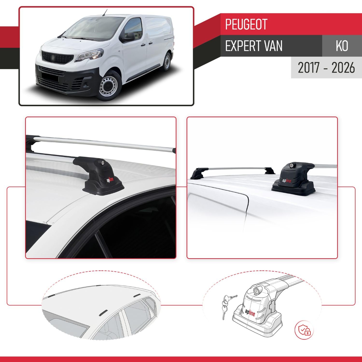 Kompatybilny z Peugeot Expert VAN 2017-2026 ACE-3 Model Aluminiowy bagażnik dachowy 2 poprzeczki, szary