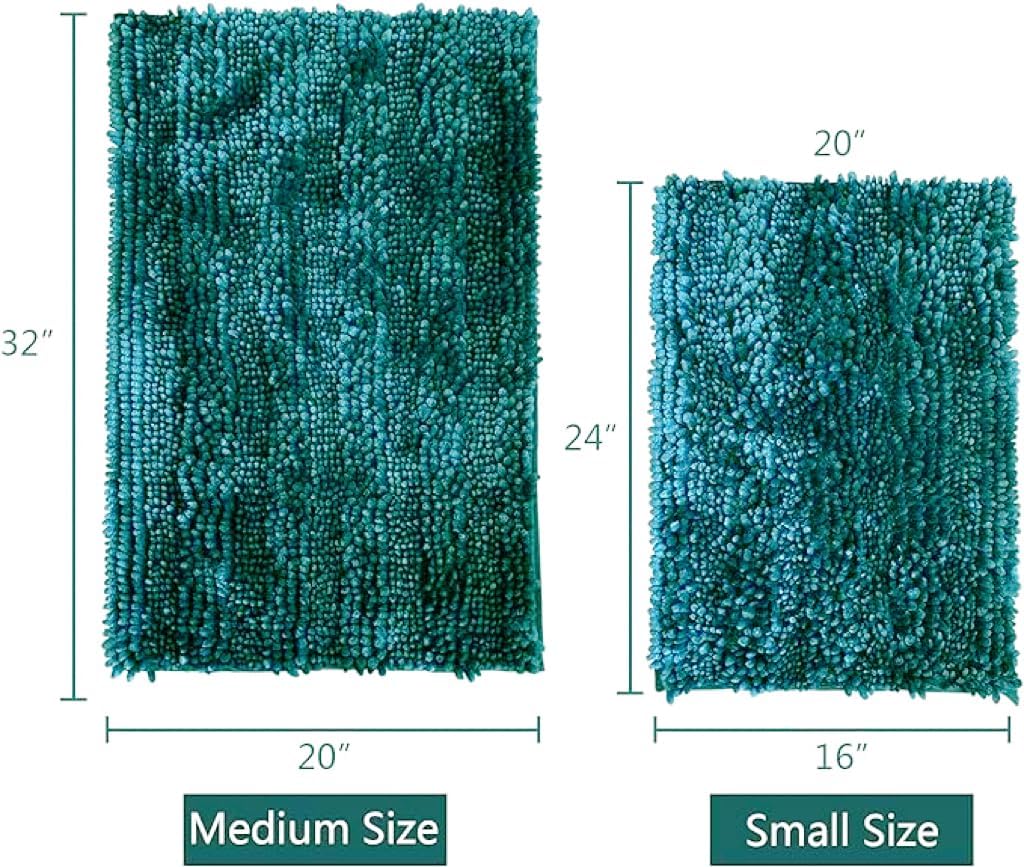 Bathroom Rug Bath Mat Dark Teal Set of 2 Piece Non Slip Super Absorbent Water Bath Rugs,Ultra Soft Super Cozy Velvet Chenille Bath Mats for Bathroom Floor,Tub,Shower,20x32+16x24 Inch