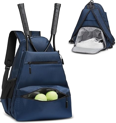 Mochila de tenis para raquetas, bolsa de tenis impermeable con compartimento para zapatos, bolsillo húmedoseco, gancho para cerca, para tenis,
