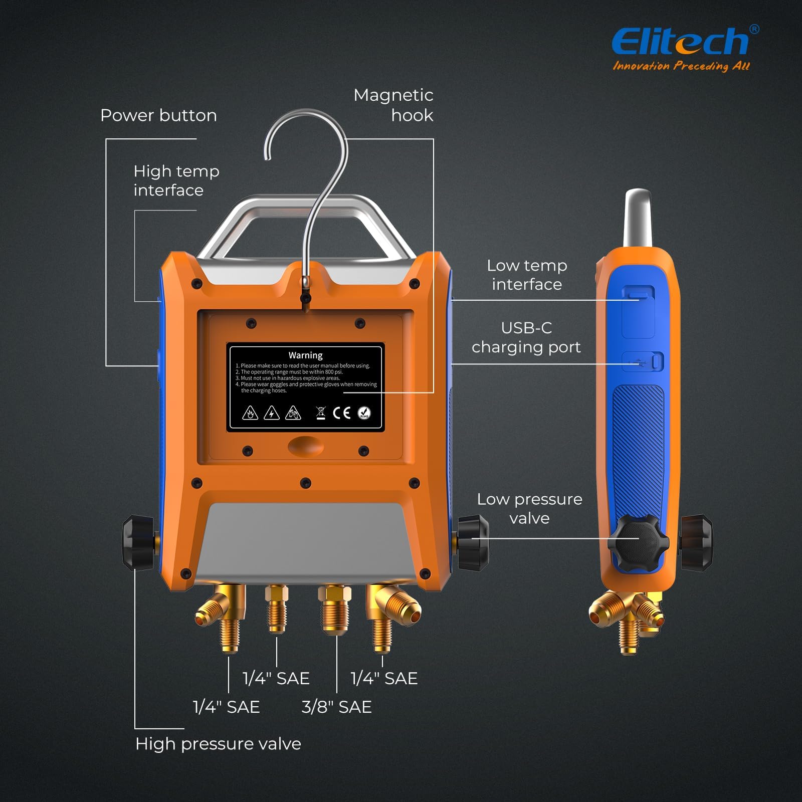 Elitech Technika chłodnicza, pomoc montażowa, zestaw Manifold Gauge, wysoka precyzja pomiaru temperatury próżniowej, tester wycieków, cyfrowy miernik do lodówek LMG-10