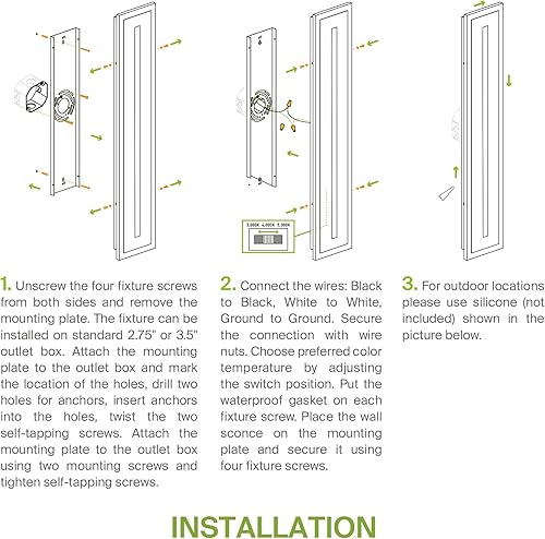Miniatura 9 de ASD Lámpara LED de montaje en pared de 18 pulgadas de largo, aplique lineal para exteriores e interiores 3CCT, regulable, impermeable,
