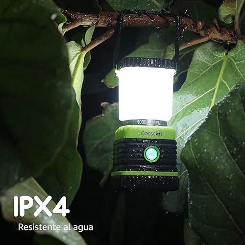 Miniatura 6 de Linterna de camping Consciot LED con alimentación por batería, 1000 lúmenes, 4 modos de luz, linterna portátil para tienda IPX4 resistente al agua