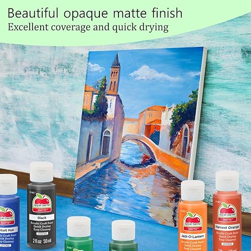 Miniatura 5 de Juego de pintura acrílica de 24 colores con 2 lienzos, kit de pintura acrílica de 2 onzas líquidas, rico pigmentado, acabado mate y aplicación