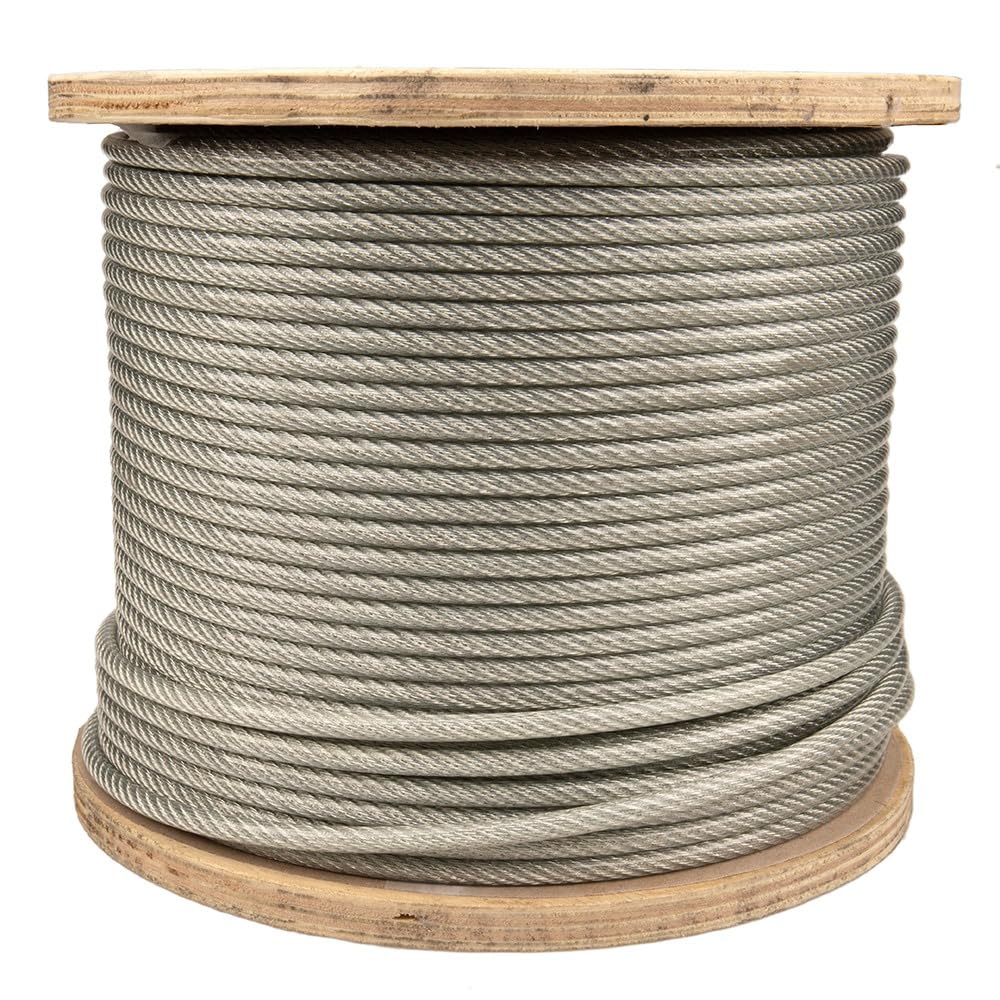 ROPE & CORD Galvanized Steel Cable – 328 ft Wire Rope for Rigging, Towing, and Lifting – 7 X 7 Coated (1/4 Inch)