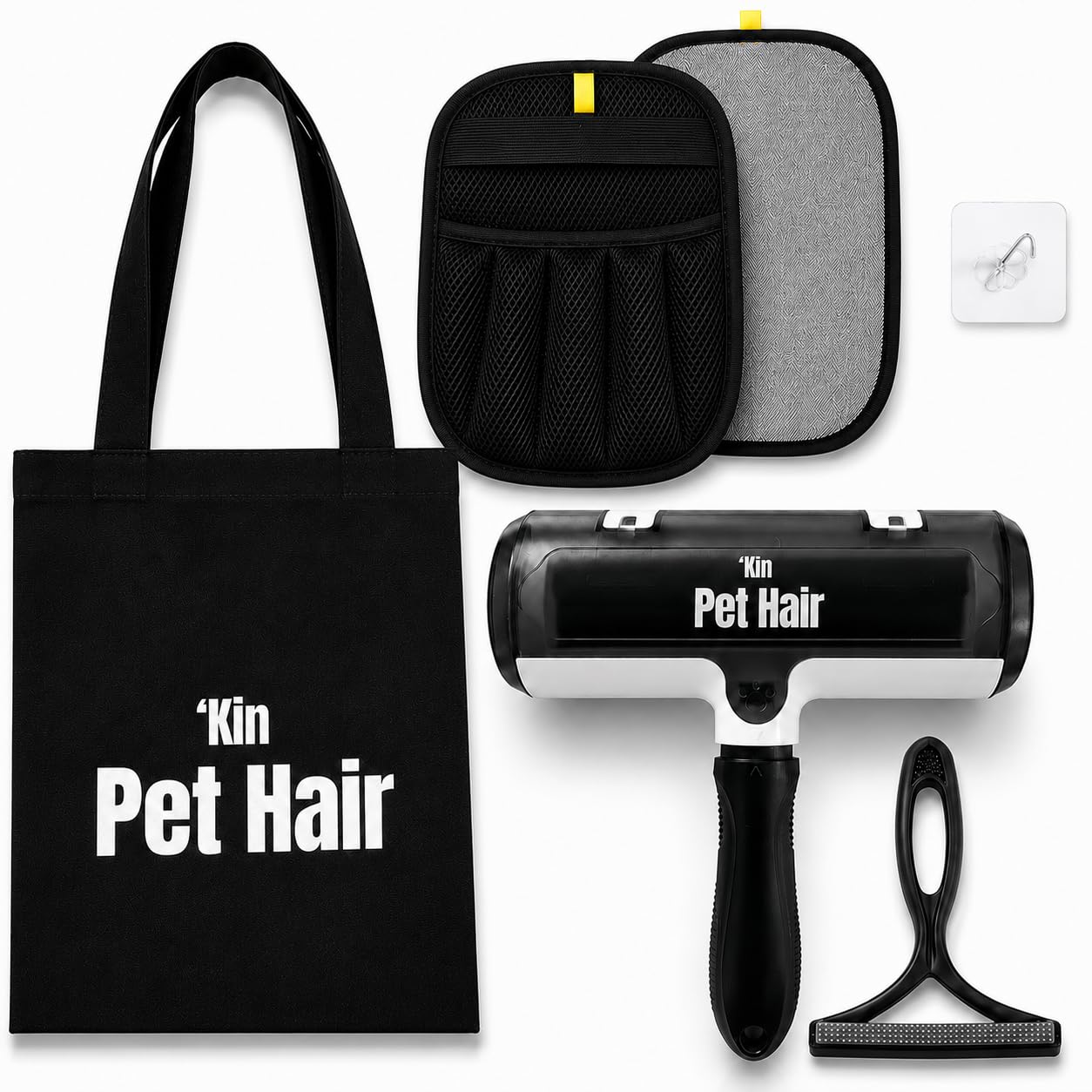 'Kin Pet Hair – Ultimate Pet Hair Removal Kit | Reusable Pet Hair Roller, Hair Removal Glove & Scraper for Dog & Cat Hair from Sofas, Carpets, Furniture & Car Interiors