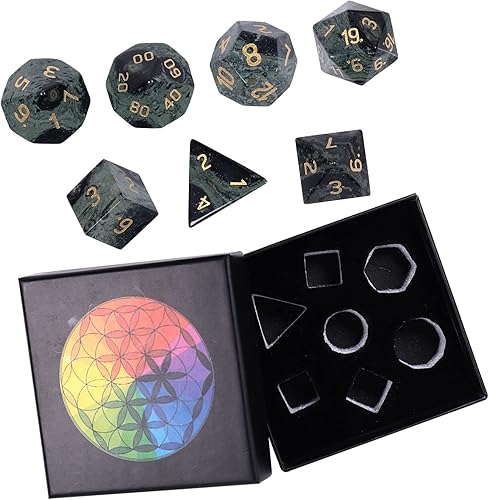 Vista 32 de SUNYIK Juego de 7 dados poliédricos DND de piedra de cristal pulido para juegos de mesa RPG MTG, dados de juego DND, mazmorras poliédricas