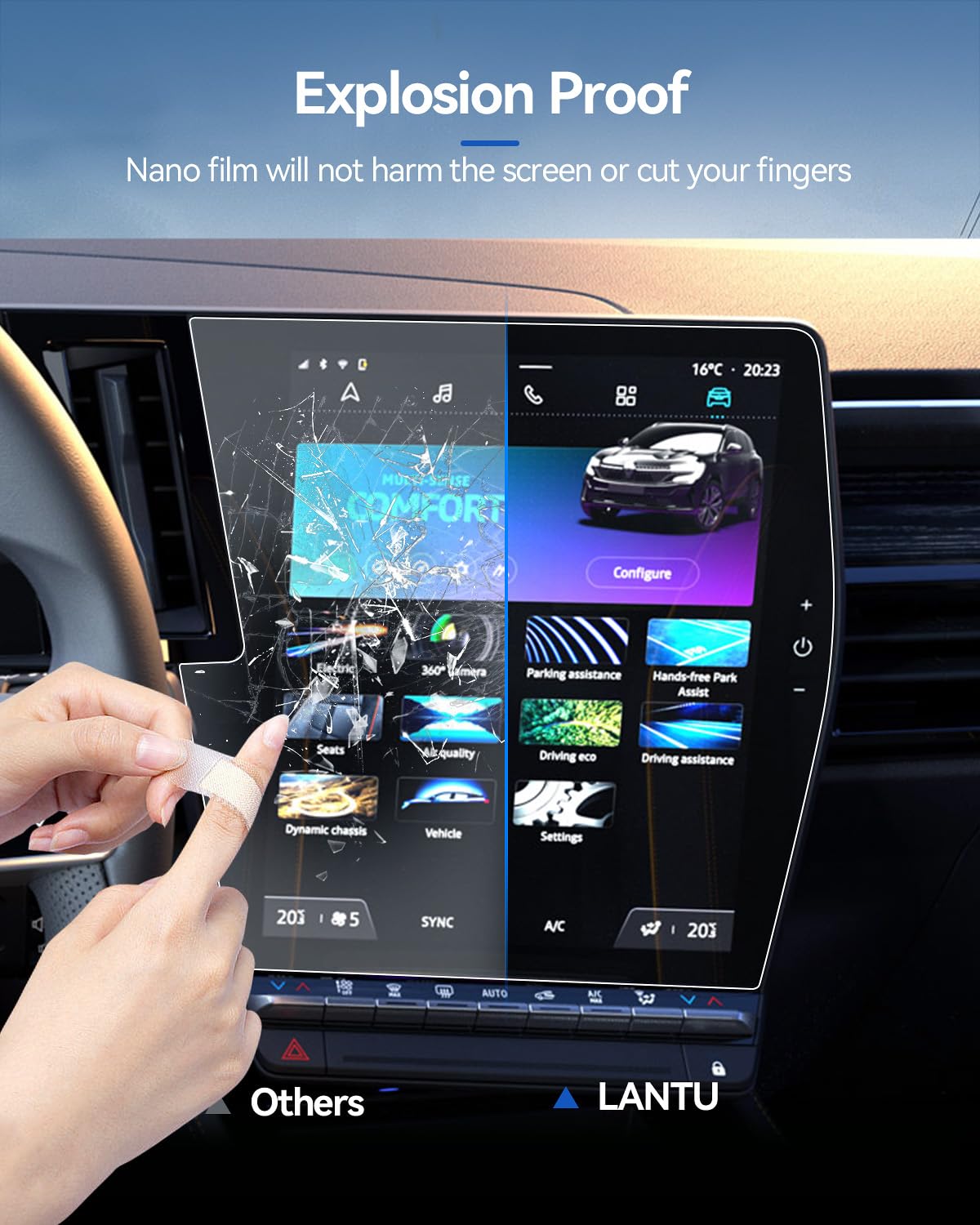 Serie Nano Protector de pantalla 4 piezas para Renault Austral, Espace 6, Rafale y Megane E-Tech 2024-2025 con navegación de 12" + 12,3" de protección de pantalla de cockpit 6H PET Protector