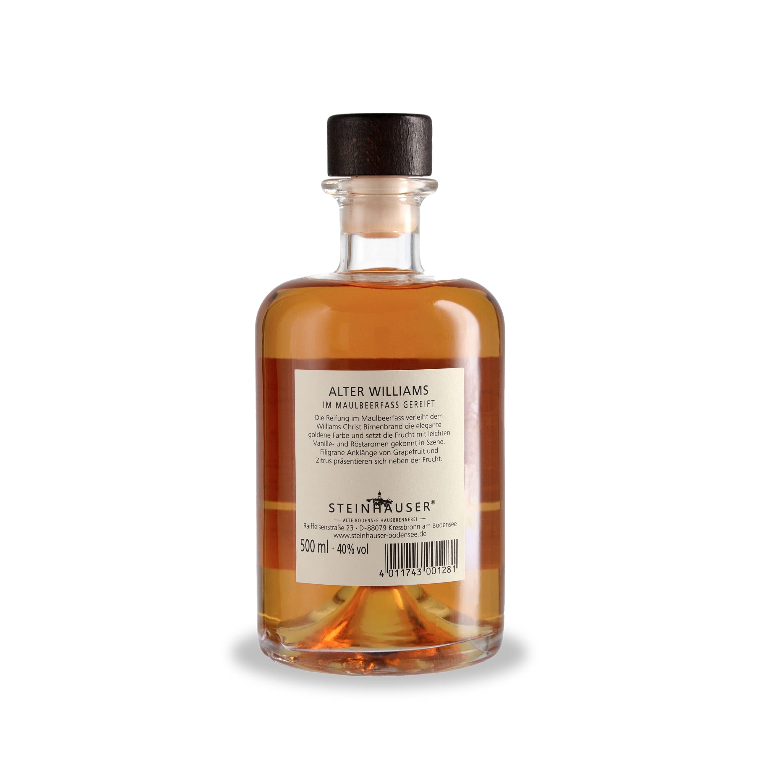 Steinhauser Bodensee Alter Williams 500ml 40% vol. | im Maulbeerfass gereifter Williams Birnenbrand | Rarität vom Bodensee