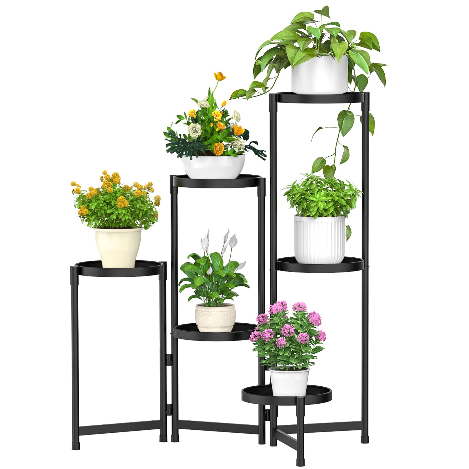 MOKANI Metal Plant Stand Indoor Outdoor for Multiple Plants, 6 Tiered Folding Corner Shelf Tall Flower Pot Holder Display Rack for Patio Living Room