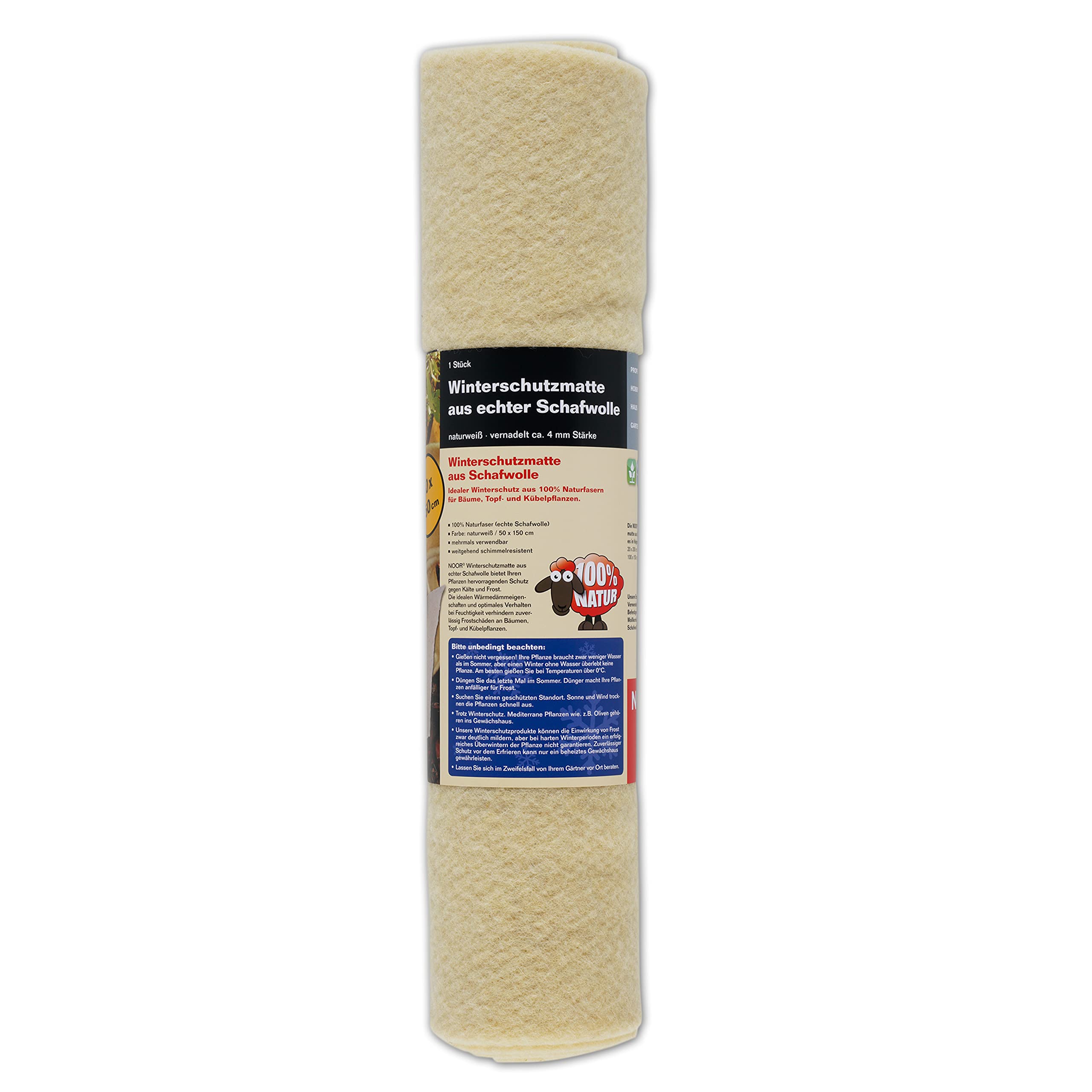 NOOR Winter Protection Mat for Potted Plants, Made of Sheep's Wool (100 x 150 cm) in Natural White, 100% Natural Fibre with Approx. 4 mm Thickness, Frost Protection for Plants