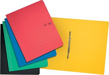 VON Leitz 30131099 Pack of 5 A4 File Folders, Cardboard, with Stapling Mechanism, for 250 Sheets, for School, Study & Home, Multicoloured