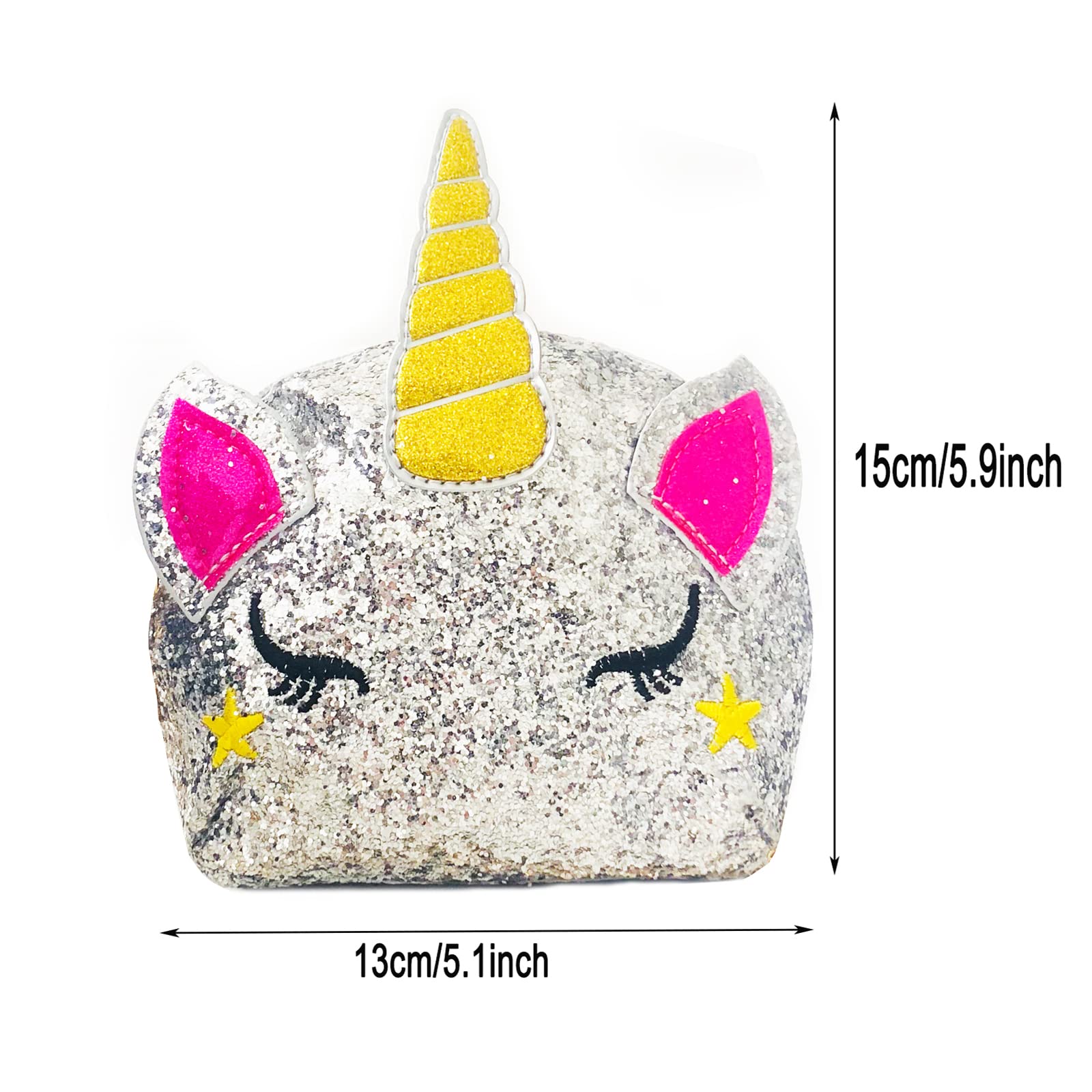 Borsa a Tracolla unicorno, Borsa Unicorno Bianco, Simpatica borsa a tracolla con unicorno, Adatta per Rossetto, Cosmetici, Pettine, Fazzoletto e altri Piccoli Cosmetici (D'argento)