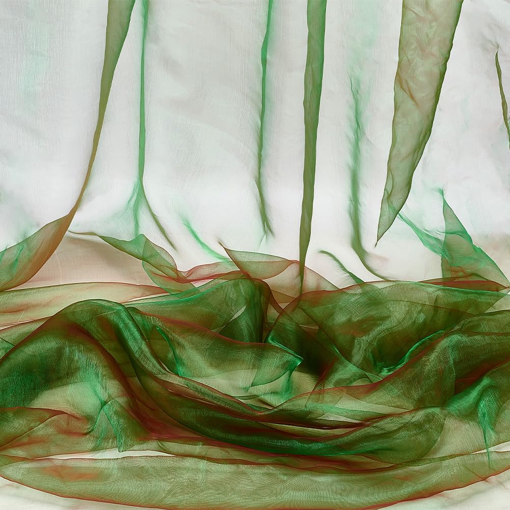 NBEADS 3m Organza Fabric, 1.48m Wide Two Tone Sheer Organza Magic Gradient Iridescent Holographic Gauze Fabric for Dress Performance Stage, Lime Green and Red