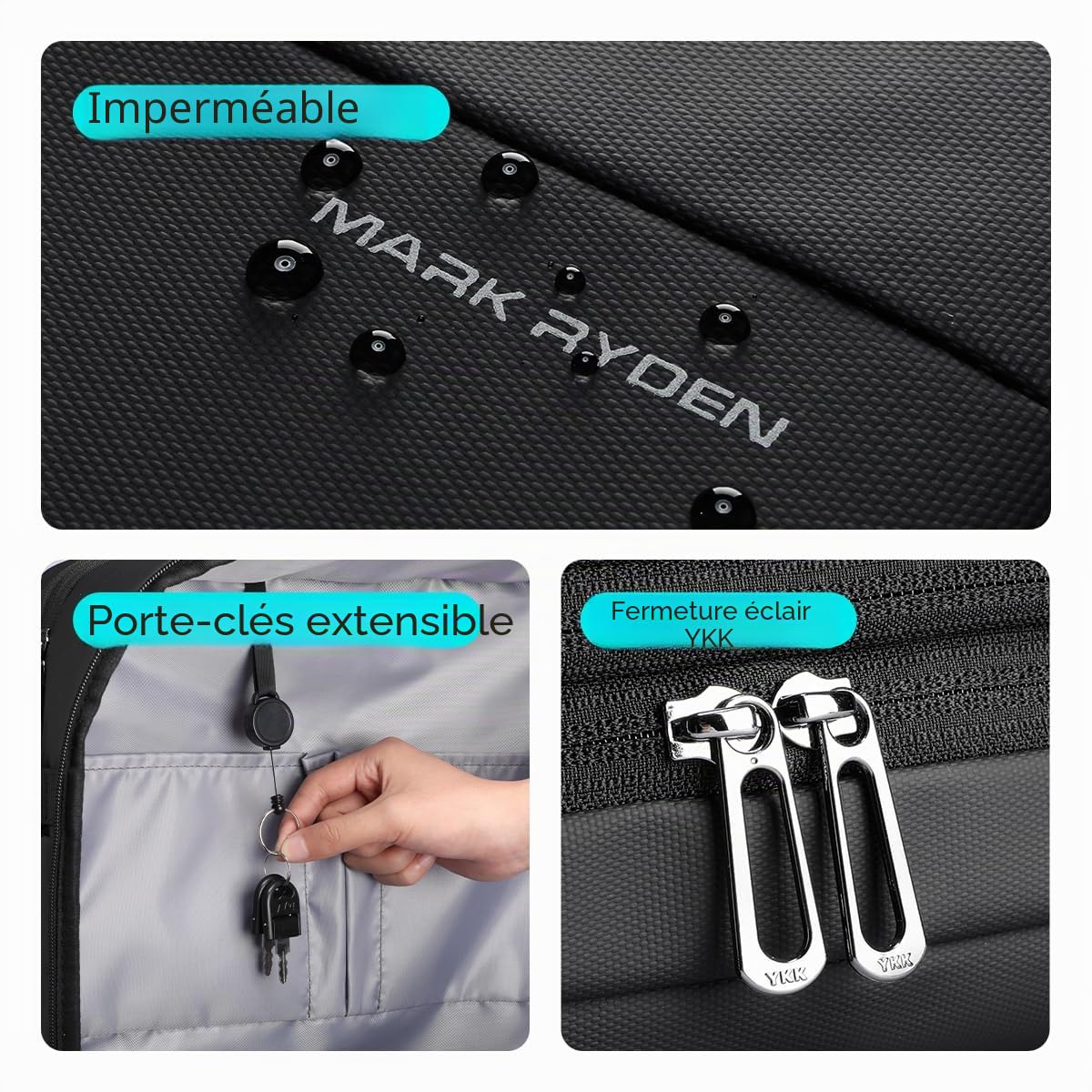 MARK RYDEN Sac à dos de voyage d'affaires de 30 à 45 l, sac à bandoulière étendu, sac à dos multifonction humide et sec, convient pour sac d'ordinateur de 17,3 pouces, sac à main, vert, 20(30)*31*48
