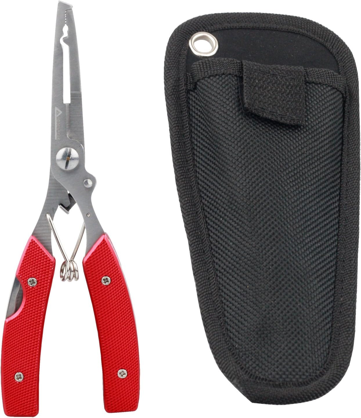 FP-323R Multi Function Stainless Steel Fishing Pliers Hook Removers Fishing Line Cutters with Nylon Sheath Red