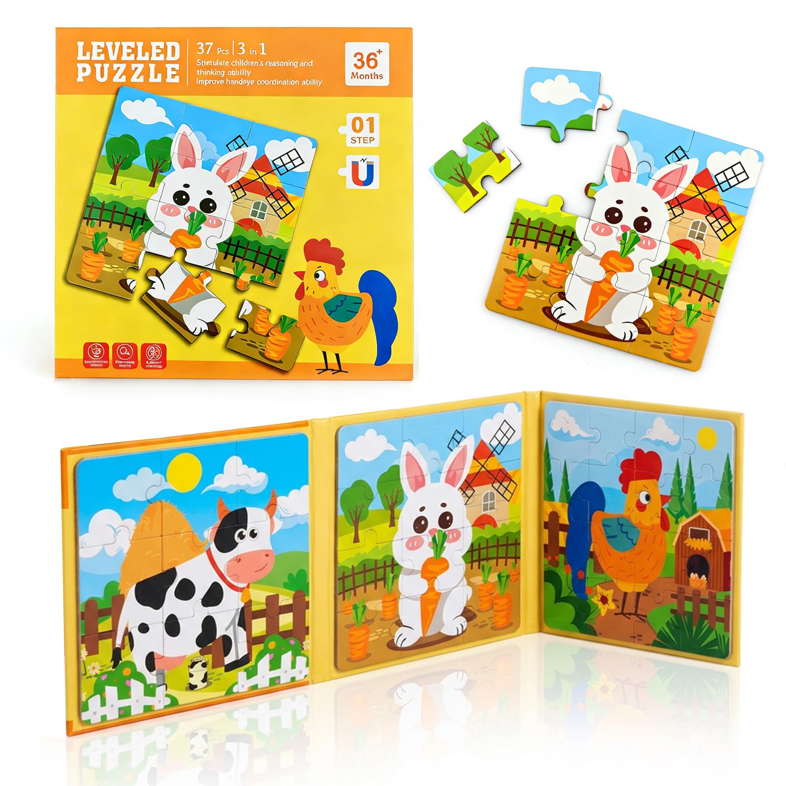 Toys for 2 3 4 Year Old Boys Girls: Birthday Gifts for Kids Toddlers Age 2-4 Animal Farm Magnetic Puzzles Travel Games for Boy Girl Car Aeroplane Activities Educational Jigsaw Puzzles for Child