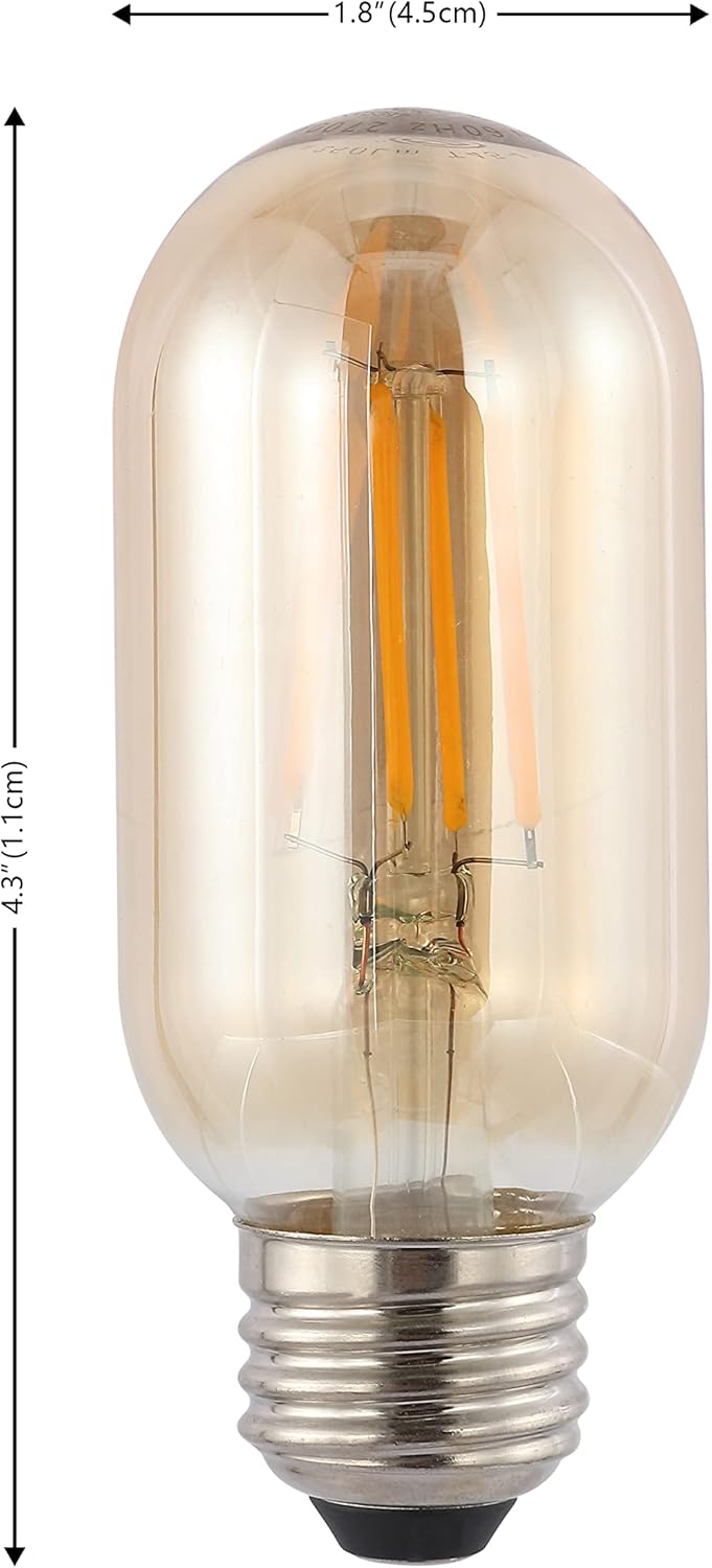 JONATHAN Y 4.3" 4W LED Edison Light Bulbs, E26 Base Non-Dimmable Vintage Amber Glass Bulbs for Industrial Decor, 2700K Warm White, 350 Lumens, ETL Listed, Pack of 6 BLB-T45A-SET6