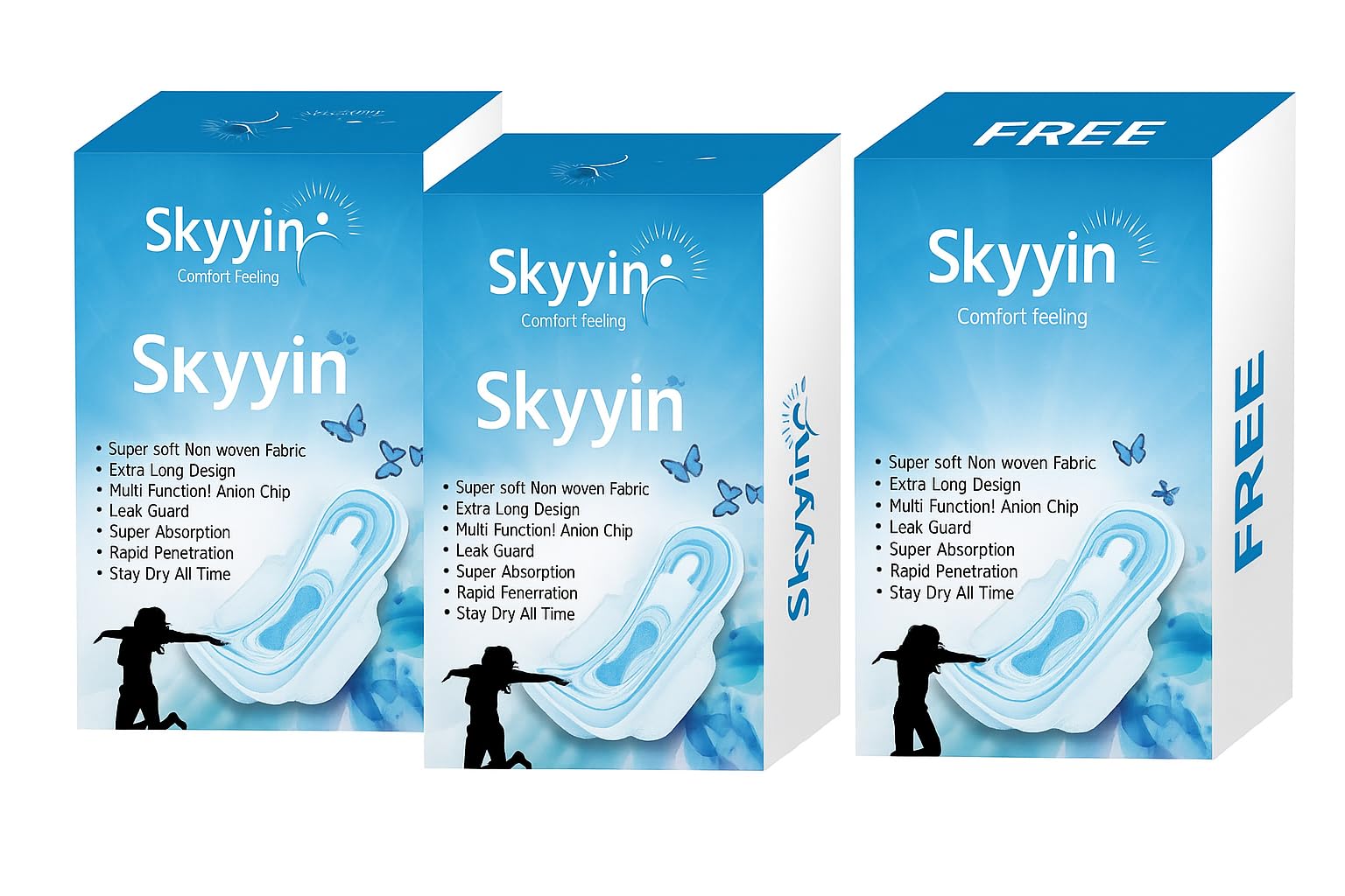 Skyyin Comfort Feeling Nights Sanitary Pads for Women 16 Pds (Buy 2 Get 1 Free) (8 pads)