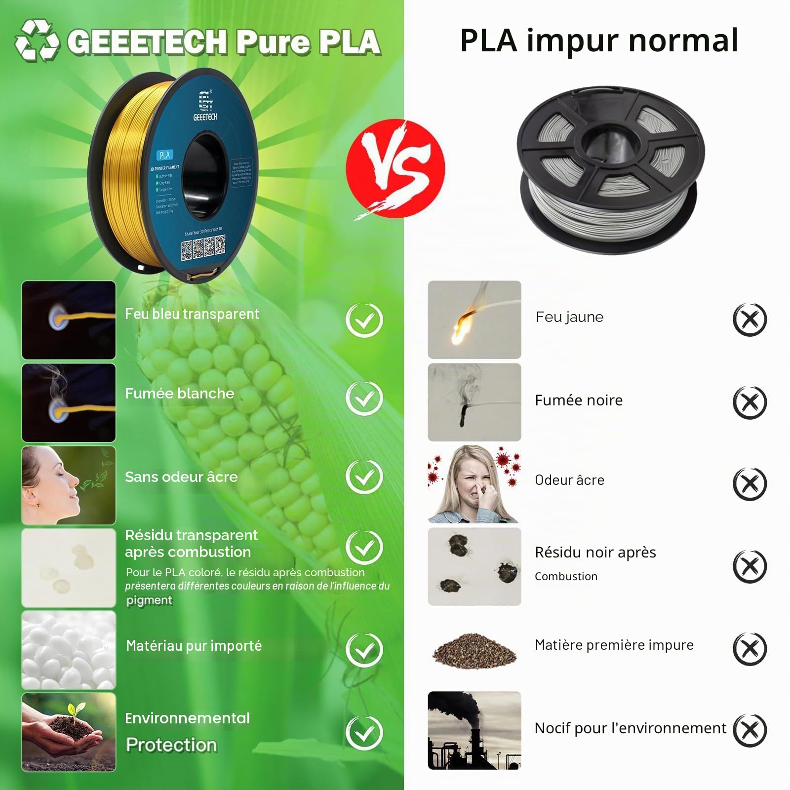 GEEETECH Filament PLA Silk 1,75 mm,PLA soie pour imprimante 3D,Bobine de 1 kg, Silk Or