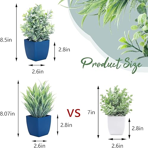 Miniatura 2 de summer flower Paquete de 2 plantas falsas en maceta, pequeñas plantas artificiales de eucalipto en maceta, romero sintético en maceta para