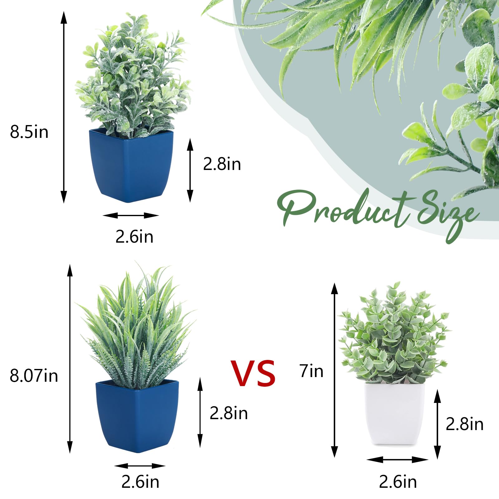 summer flower 2 Pack Fake Plants in Pot Small Artificial Eucalyptus Potted Plants Faux Rosemary Plants in Pot Greenery for Home Decor IndoorOffice Shelf Table Desk Bathroom Decoration (Blue-2)