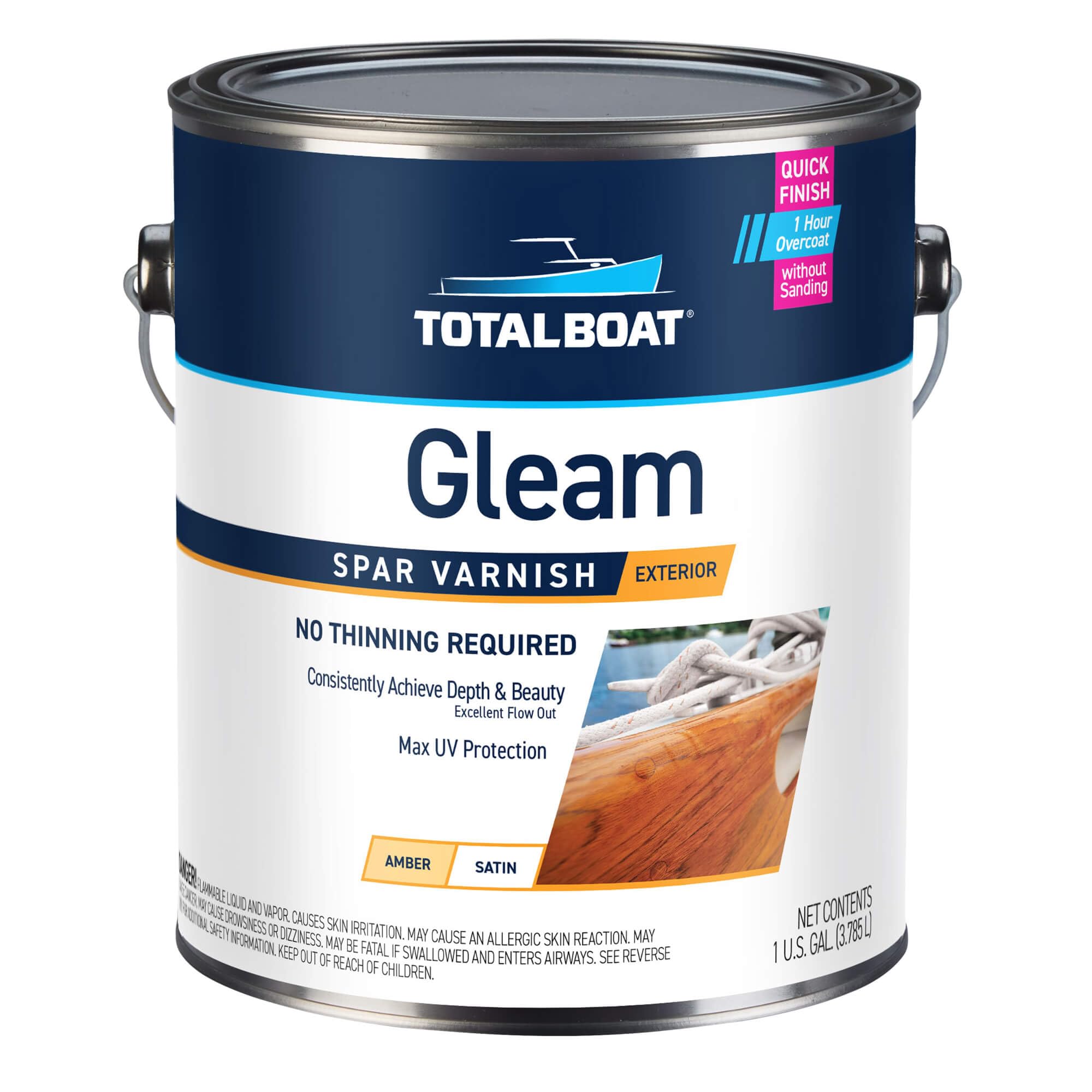 TotalBoat Gleam Marine Spar Varnish, Gloss and Satin Polyurethane Finish for Wood, Boats and Outdoor Furniture (Satin Low-Sheen Gallon)