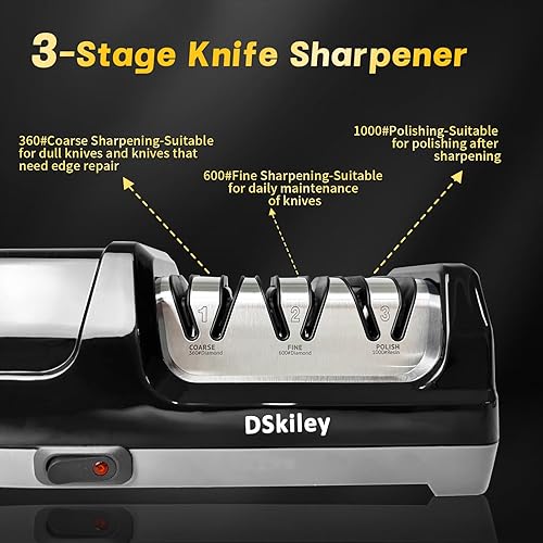 Miniatura 4 de Afilador de cuchillos eléctrico para cocina, sistema profesional de 3 etapas 100% diamante con ángulo de precisión de 20, afilado rápido para