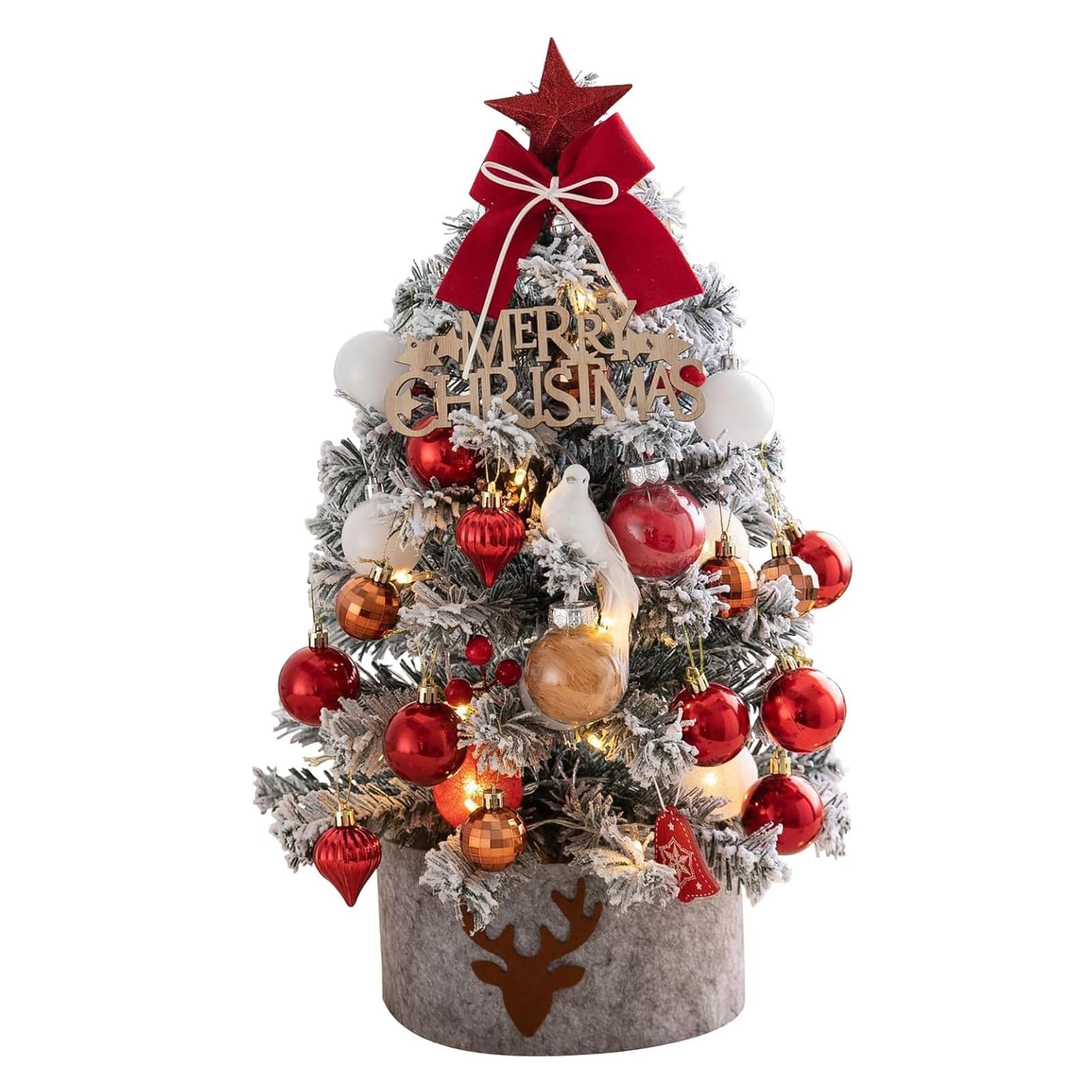 Mini Sapin de Noël Artificiel floqué de 61 cm, Sapin de Table avec décorations suspendues for la décoration de la Maison Pendant Les fêtes. Plantes artificielles(Grey)