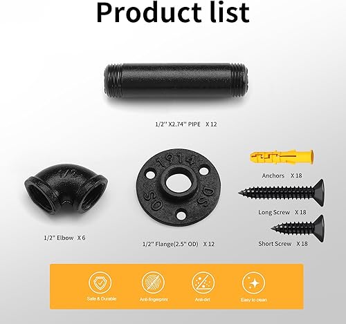 Miniatura 2 de Soporte de estante de tubo de 12 pulgada, soporte de estante flotante montado en la pared, soporte de metal colgante de pared punk de vapor, soporte