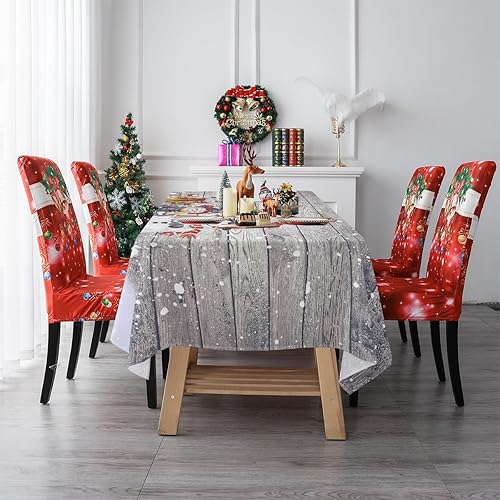 Miniatura 2 de Lepuho Mantel de Navidad de 60 x 84 pulgadas, mantel rectangular de Navidad, muñeco de nieve, impermeable, resistente a las manchas y a las arrugas,