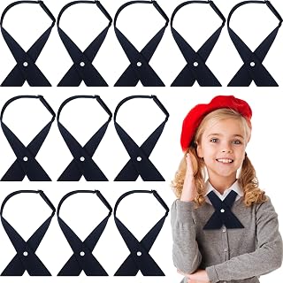 12 Pcs French Girls Uniform Tie Criss Cross Bowtie for Teen Adjustable Navy Blue Neck Bowtie for School Girls Accessories