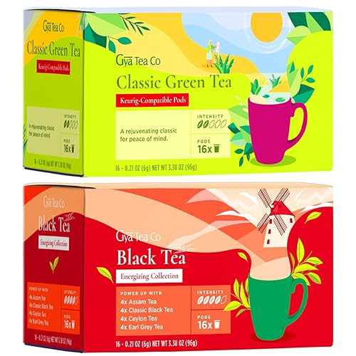 Gya Tea Co Cápsulas de té clásicas verdes K Cups y té negro K Cups paquete variado para Keurig 2.0 y 1.0