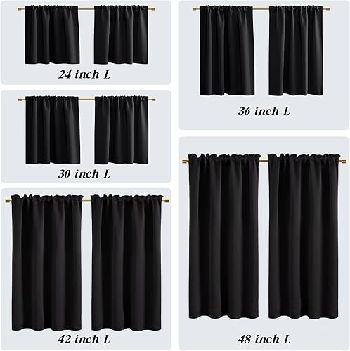 Miniatura 3 de Cortinas extra anchas opacas para ventanas pequeñas de dormitorio, 2 paneles de tamaño inusual con aislamiento térmico, bloquean el sol, cortinas y