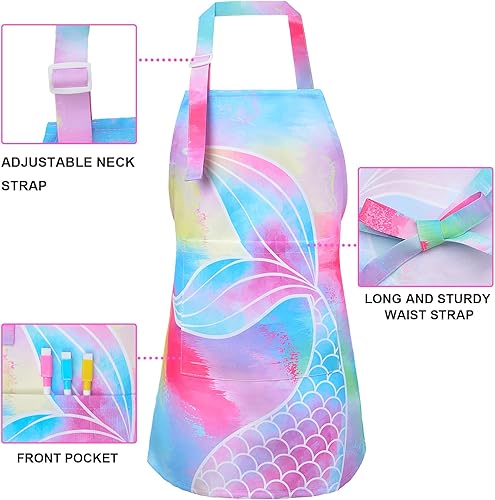 Miniatura 6 de Sylfairy Delantales para niños y niñas, delantal de unicornio arcoíris para niños, delantales de cocina para chef (sirena, mediano, 6-12 años)