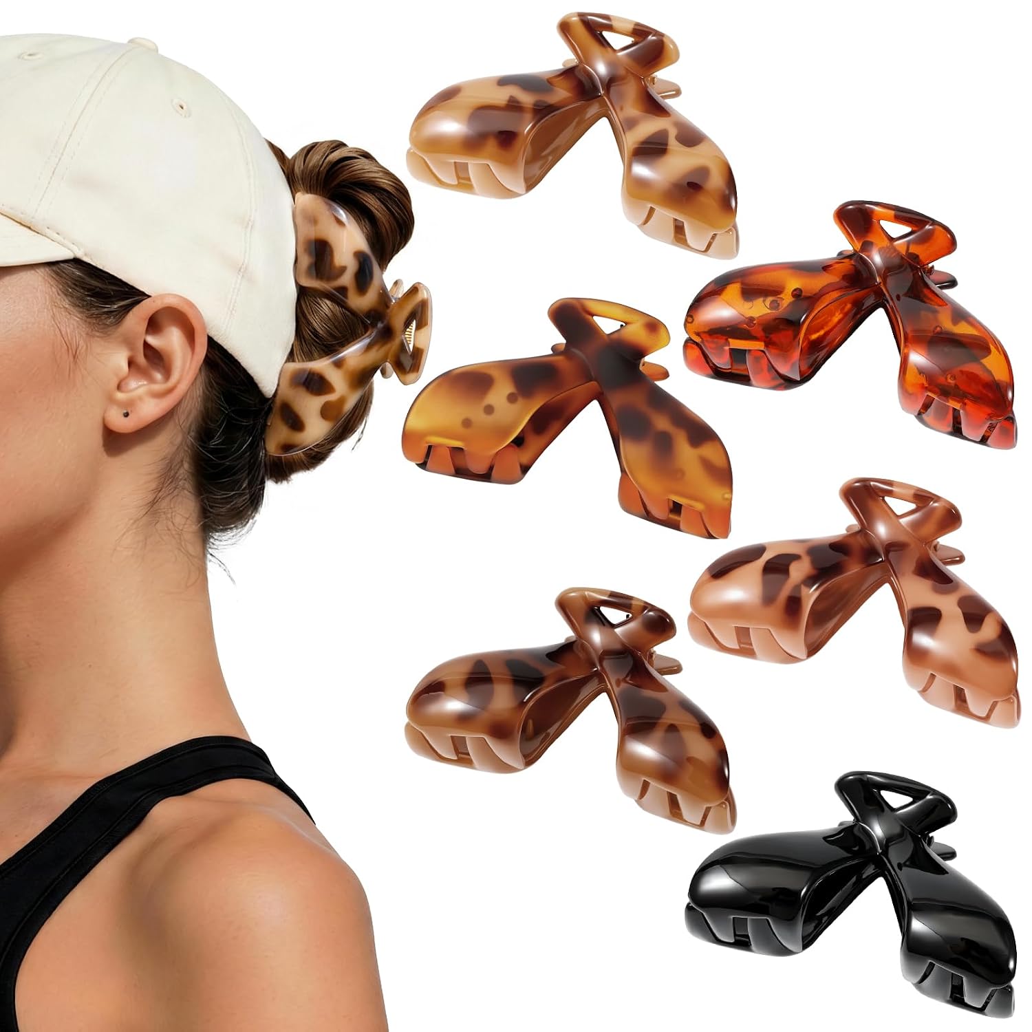 6 PCS Medium Hat Claw Clips for Women, 3.5 Inch 2-in-1 Cap Hair Clips