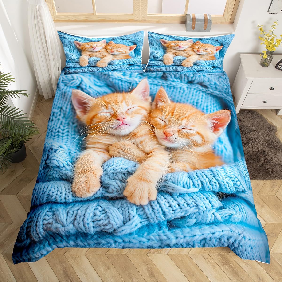 Cat Duvet Cover Pet Cat Pattern Bedding Set Cute Kitten Printed Comforter Cover for Kids Boys Girls Teens 3D Animal Theme Bedspread Cover Cat Lover's