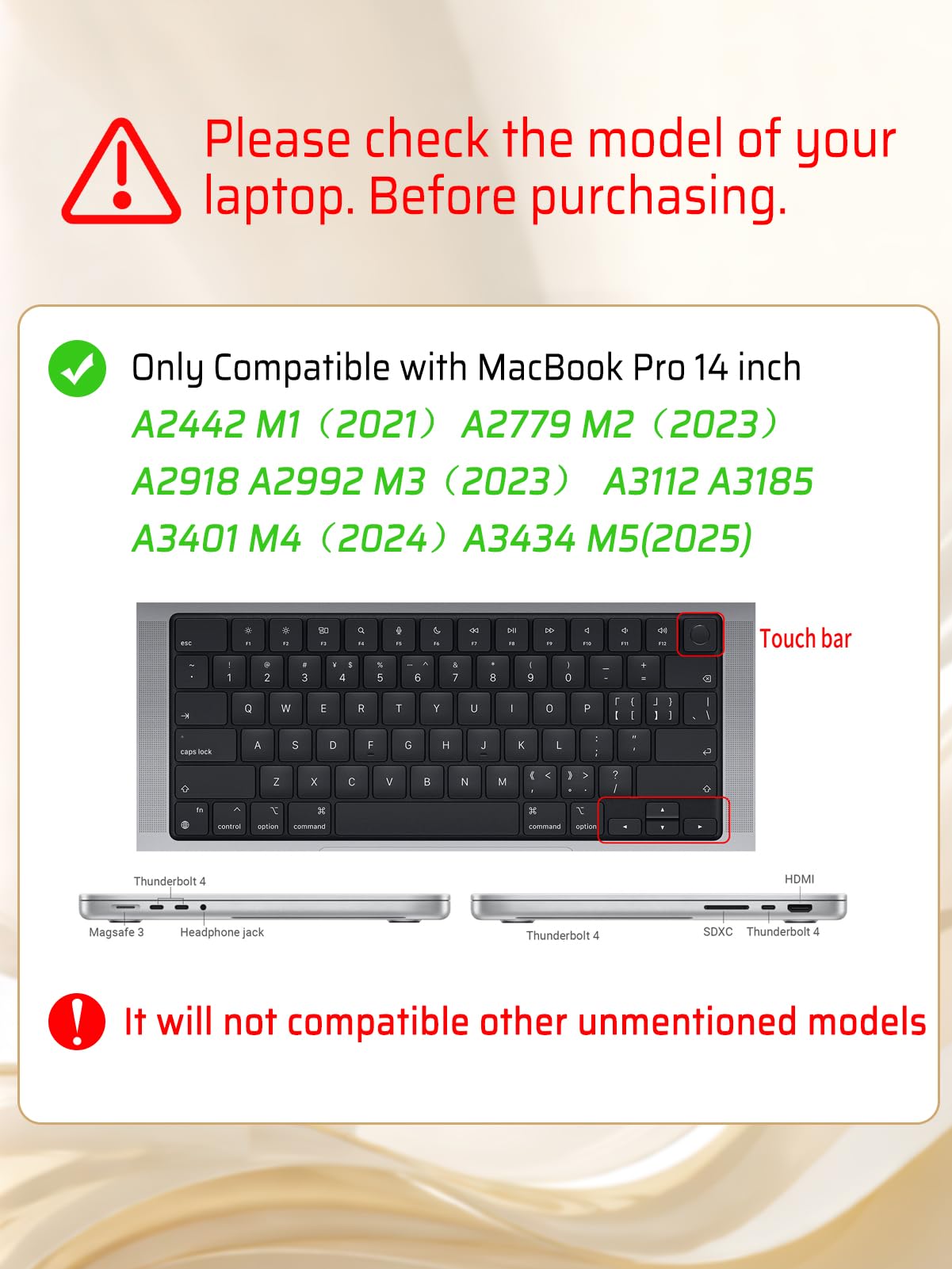 Seorsok Funda compatible con MacBook Pro de 14 pulgadas 2023-2021 M3 Pro/Max A2918 A2992 M2 A2779 M1 A2442 Touch ID, elegante funda rígida de plástico de cuero con cubierta transparente para teclado,