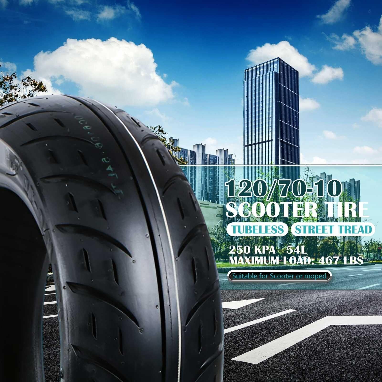 120/70-10 Opona do Hulajnogi Tubeless Bieżnik Antypoślizgowy 120/70/10 54L 250kPa 120 70 10 dla Hulajnogi Elektrycznej Motoroweru Czarny Bok