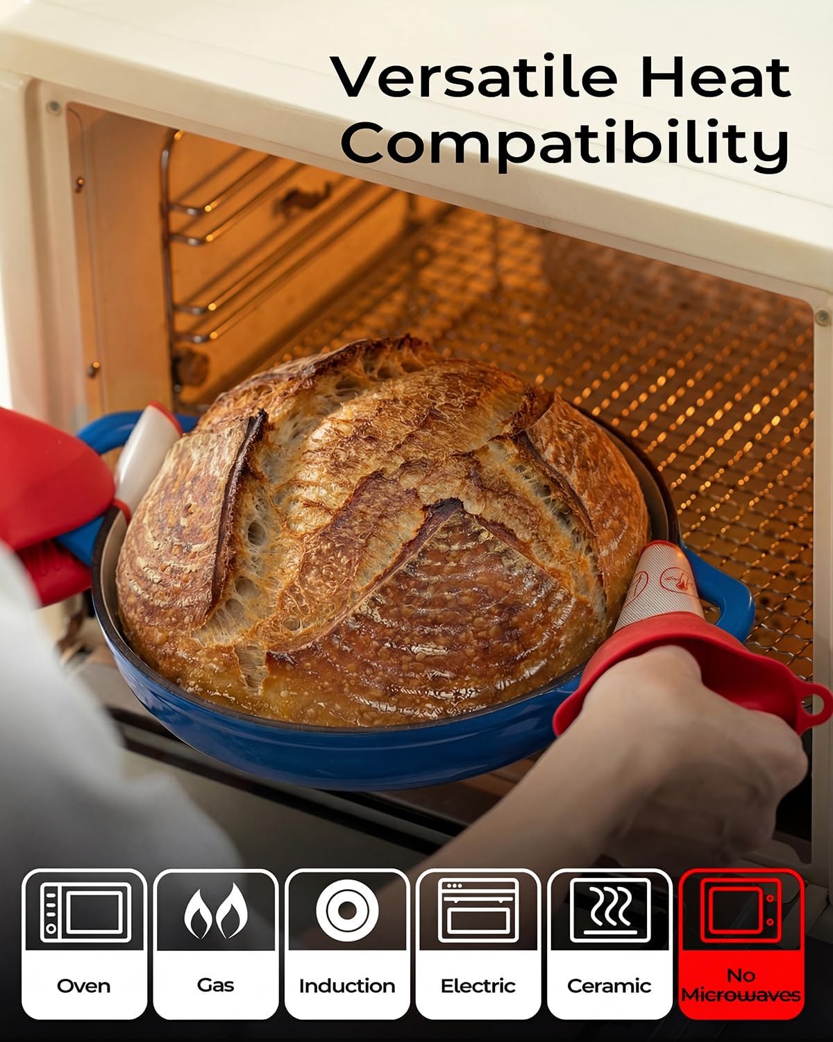 Dutch Oven for Bread Baking-5QT Cast Iron Sourdough Dutch Oven Pot with Lid, Enameled Round Cast Iron Bread Pot with Dome Lid for Homemade, Gifts for Sourdough Bakers, Blue