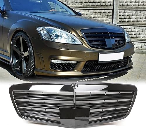 PENSUN AMG Style - Parrilla frontal para Mercedes Benz Clase S 2010-2013 W221 S350 S400 S450 S500 S550 S600 S63 S65, negro brillante