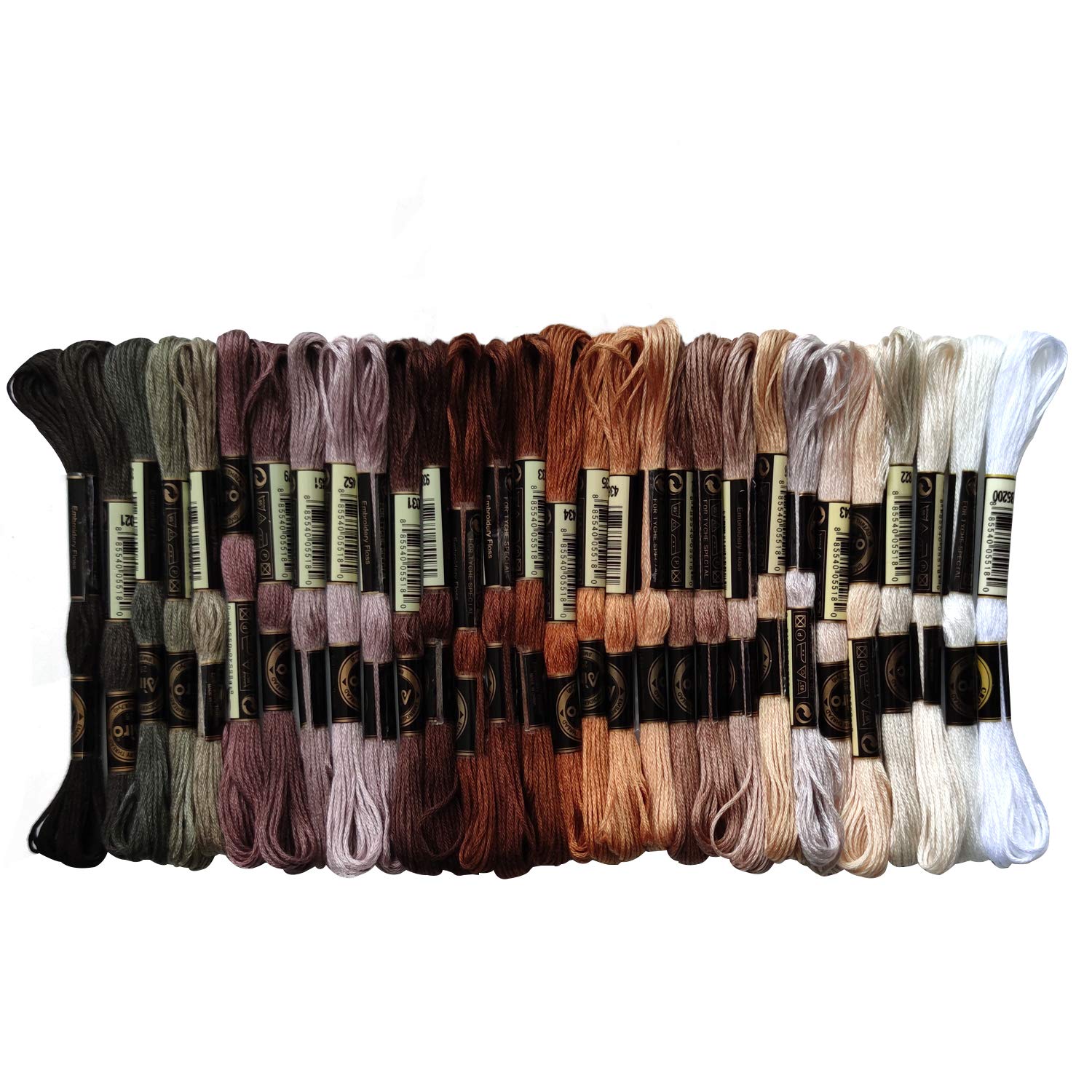 levylisa Embroidery Floss 30 Skeins Cross Stitch Threads Brown White Green Purple Gradient Friendship Bracelets Floss with 10PCS Floss Bobbins 2PCS Needle Threader