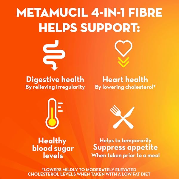 Metamucil, Daily Psyllium Husk Powder Supplement, Sugar-Free, 4-in-1 Fibre for Digestive Health, Orange Smooth Flavored Drink, 180 Servings - 3