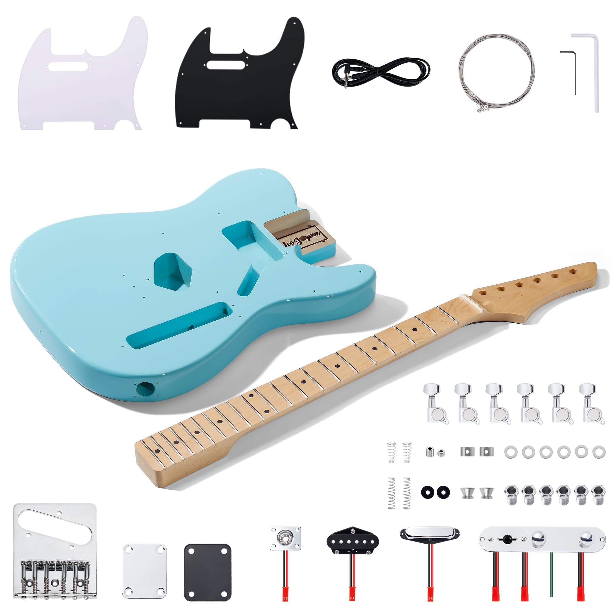 Leo Jaymz DIY TL Style Electric Guitar Kits,Spray-painted Mahogany Body,Maple Neck, including all Components (TL Sonic Blue New)