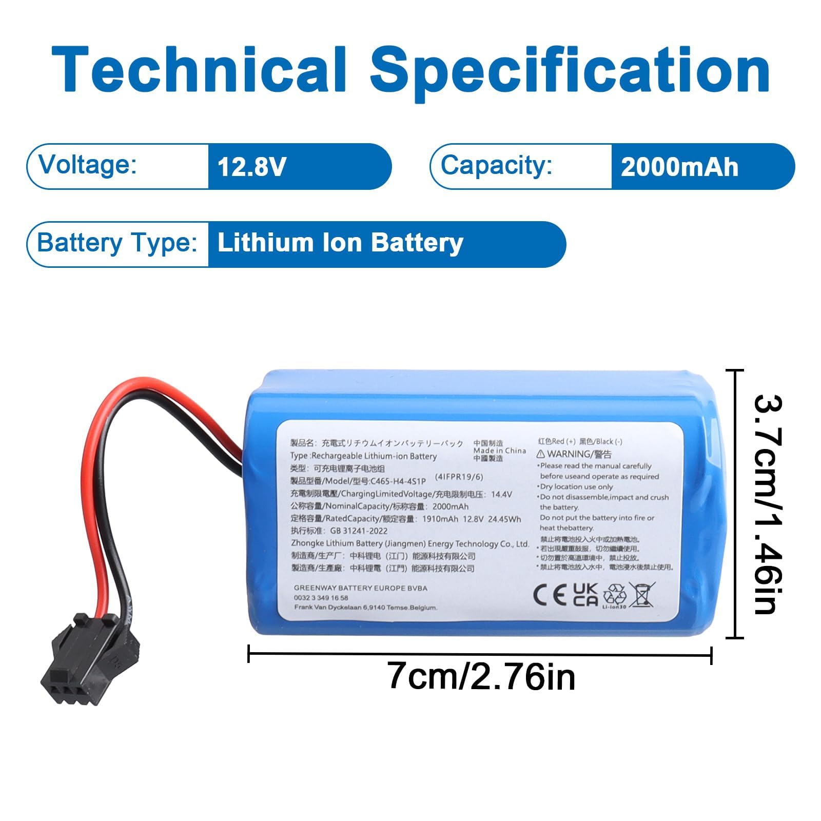 Batteria di ricambio agli ioni di litio MXJFYY da 12,8 V compatibile con robot aspirapolvere Lefant M210 M210 Pro M210P M210B M213 M213S
