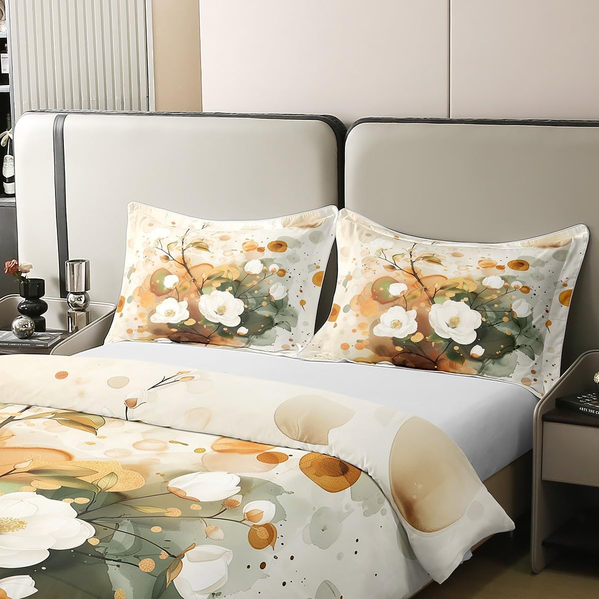 Castle Fairy Boho Floral Cotton Duvet Cover Sets(NO Comforter),Country Flowers Oil Painting Comforter Cover for Kids Adults,Mid Century Leaves Bedding Set,Retro Farmhouse Style Duvet Set,Full Size